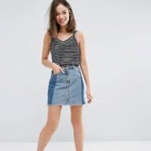 MONKI CONTRAST PATCHWORK MINI DENIM SKIRT (8)